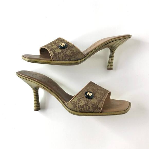 Vintage Chanel Interlocking CC Monogram Satin Slip On Mules Sandals 36.5 - Picture 5 of 9